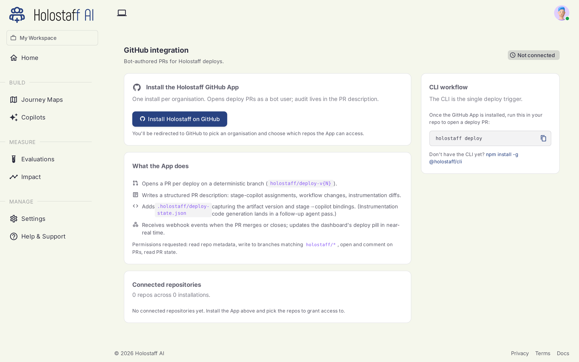 The GitHub integration page