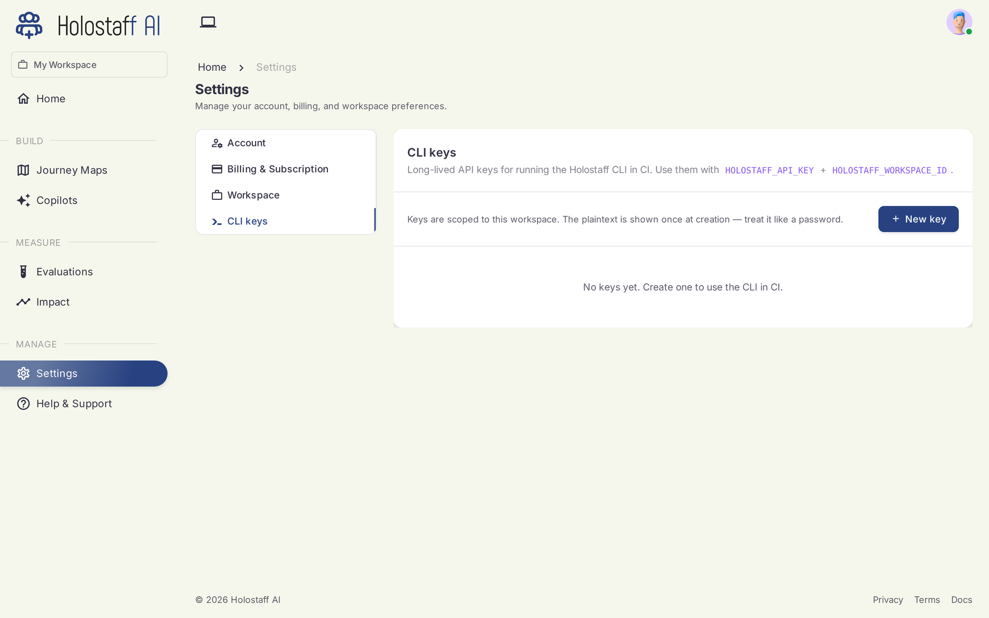Settings → CLI keys